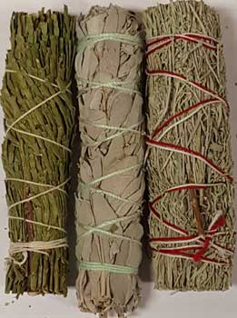 Cedar,White& Blue Sage smudge 3pk (image for) Cedar,White& Blue Sage smudge 3pk